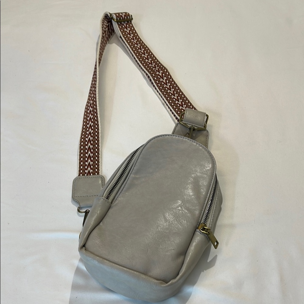 Gray Crossbody/Chest Bag with Patterned Guitar Strap